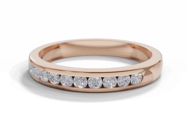 3.0mm.  Wide  Semi-Set Wedding Ring Round Brilliant-Cut Diamonds 100% Recycled, Hallmarked 18ct. Rose Gold