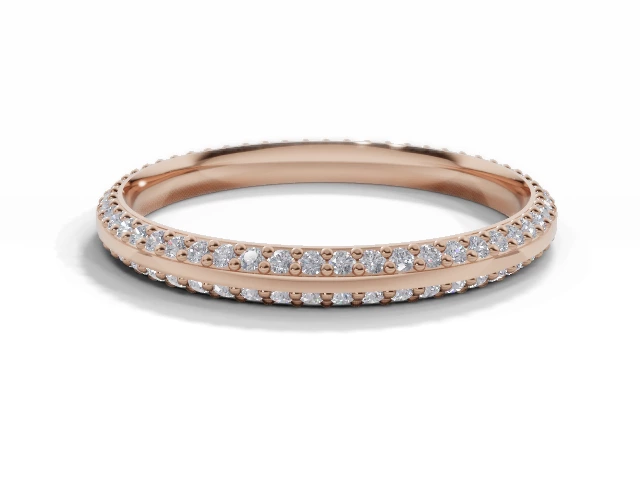 Narrow Fully-Set Wedding Ring Round Brilliant-Cut Diamonds 100% Recycled, Hallmarked 18ct. Rose Gold