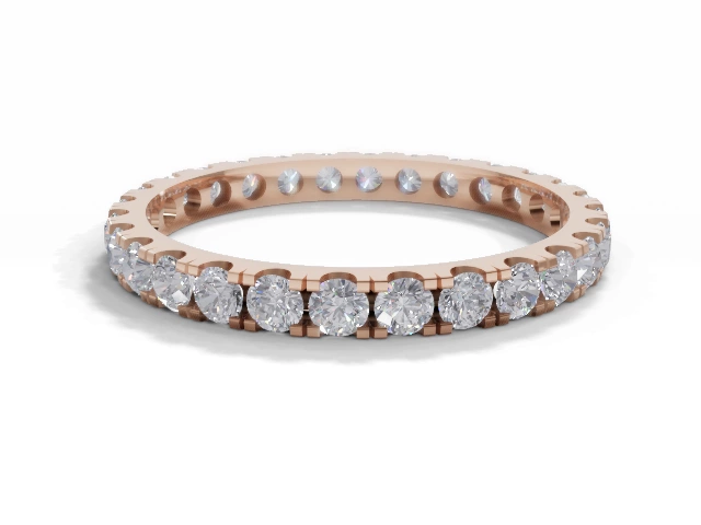 Narrow Fully-Set Wedding Ring Round Brilliant-Cut Diamonds 100% Recycled, Hallmarked 18ct. Rose Gold