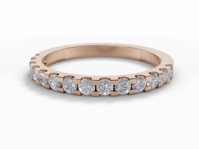 Narrow Semi-Set Wedding Ring Round Brilliant-Cut Diamonds 100% Recycled, Hallmarked 18ct. Rose Gold