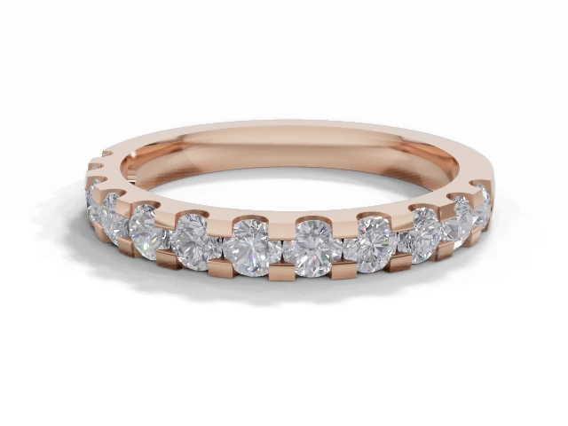 Narrow Semi-Set Wedding Ring Round Brilliant-Cut Diamonds 100% Recycled, Hallmarked 18ct. Rose Gold