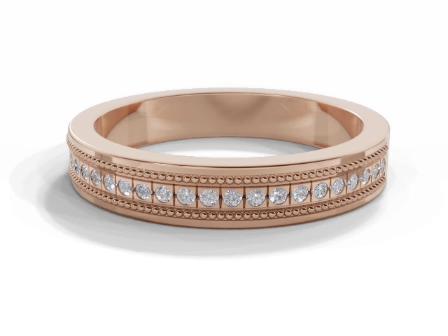 3.5mm.  Wide  Semi-Set Wedding Ring Round Brilliant-Cut Diamonds 100% Recycled, Hallmarked 18ct. Rose Gold