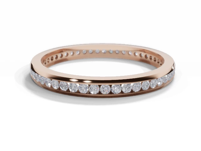 Narrow Fully-Set Wedding Ring Round Brilliant-Cut Diamonds 100% Recycled, Hallmarked 18ct. Rose Gold