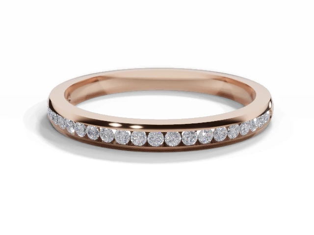 Narrow Semi-Set Wedding Ring Round Brilliant-Cut Diamonds 100% Recycled, Hallmarked 18ct. Rose Gold