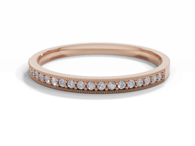 Skinny Semi-Set Wedding Ring Round Brilliant-Cut Diamonds 100% Recycled, Hallmarked 18ct. Rose Gold