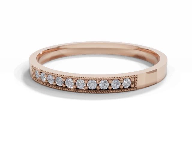 2.0mm.  Wide  Semi-Set Wedding Ring Round Brilliant-Cut Diamonds 100% Recycled, Hallmarked 18ct. Rose Gold