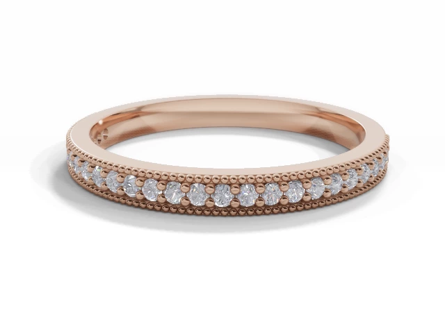 Narrow Semi-Set Wedding Ring Round Brilliant-Cut Diamonds 100% Recycled, Hallmarked 18ct. Rose Gold