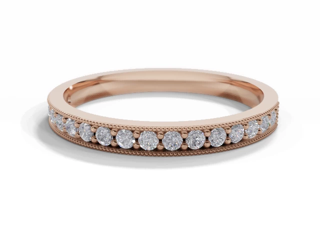 Narrow Semi-Set Wedding Ring Round Brilliant-Cut Diamonds 100% Recycled, Hallmarked 18ct. Rose Gold