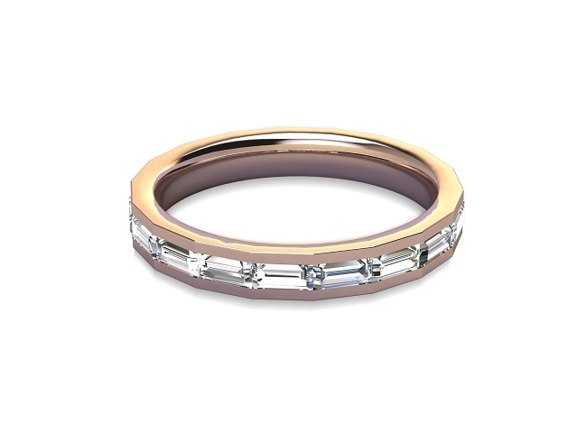 3.0mm.  Wide  Semi-Set Wedding Ring Baguette Diamonds 100% Recycled, Hallmarked 18ct. Rose Gold