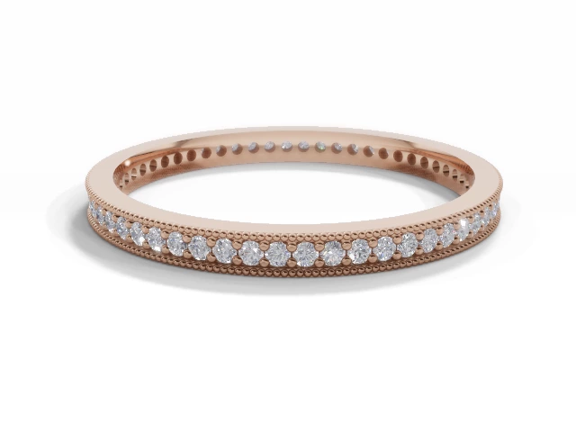 Skinny Fully-Set Wedding Ring Round Brilliant-Cut Diamonds 100% Recycled, Hallmarked 18ct. Rose Gold