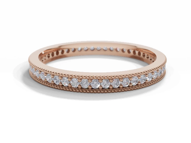 Narrow Fully-Set Wedding Ring Round Brilliant-Cut Diamonds 100% Recycled, Hallmarked 18ct. Rose Gold