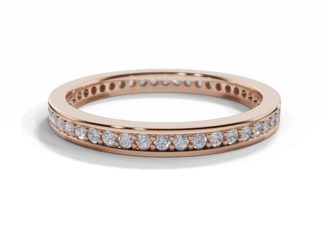 Narrow Fully-Set Wedding Ring Round Brilliant-Cut Diamonds 100% Recycled, Hallmarked 18ct. Rose Gold