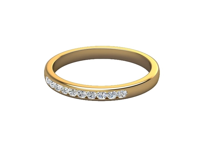 Narrow Semi-Set Wedding Ring Round Brilliant-Cut Diamonds 100% Recycled, Hallmarked 18ct. Yellow Gold