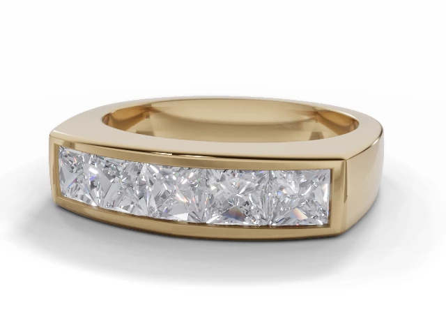 6.0mm.  Wide  Semi-Set Wedding Ring Princess-Cut Diamonds 100% Recycled, Hallmarked 18ct. Yellow Gold