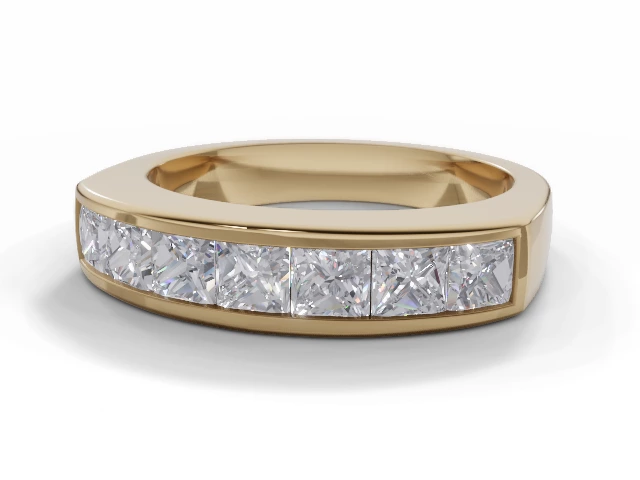 5.0mm.  Wide  Semi-Set Wedding Ring Princess-Cut Diamonds 100% Recycled, Hallmarked 18ct. Yellow Gold