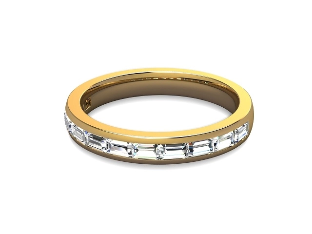 3.2mm.  Wide  Semi-Set Wedding Ring Baguette Diamonds 100% Recycled, Hallmarked 18ct. Yellow Gold