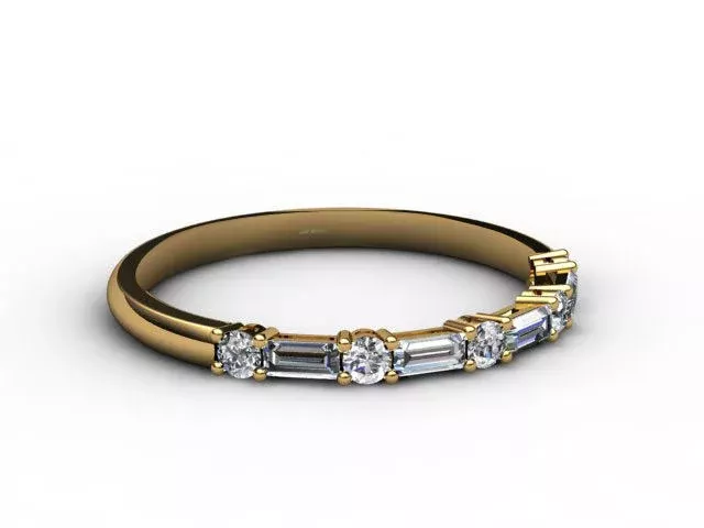 Narrow<br />Semi-Set Wedding Ring<br />Baguettes and Round Diamonds<br />100% Recycled, Hallmarked 18ct. Yellow Gold Narrow<br />Semi-Set Wedding Ring<br />Baguettes and Round Diamonds<br />100% Recycled, Hallmarked 18ct. Yellow Gold