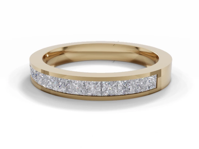 Narrow Semi-Set Wedding Ring Princess-Cut Diamonds 100% Recycled, Hallmarked 18ct. Yellow Gold