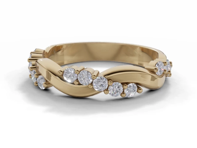 Medium Semi-Set Wedding Ring Round Brilliant-Cut Diamonds 100% Recycled, Hallmarked 18ct. Yellow Gold