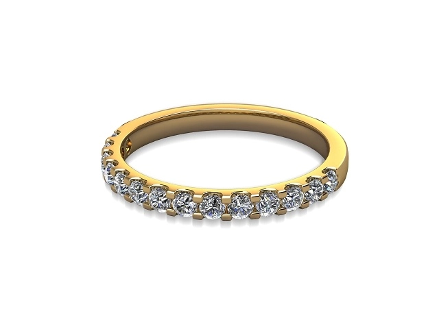 Narrow Semi-Set Wedding Ring Round Brilliant-Cut Diamonds 100% Recycled, Hallmarked 18ct. Yellow Gold